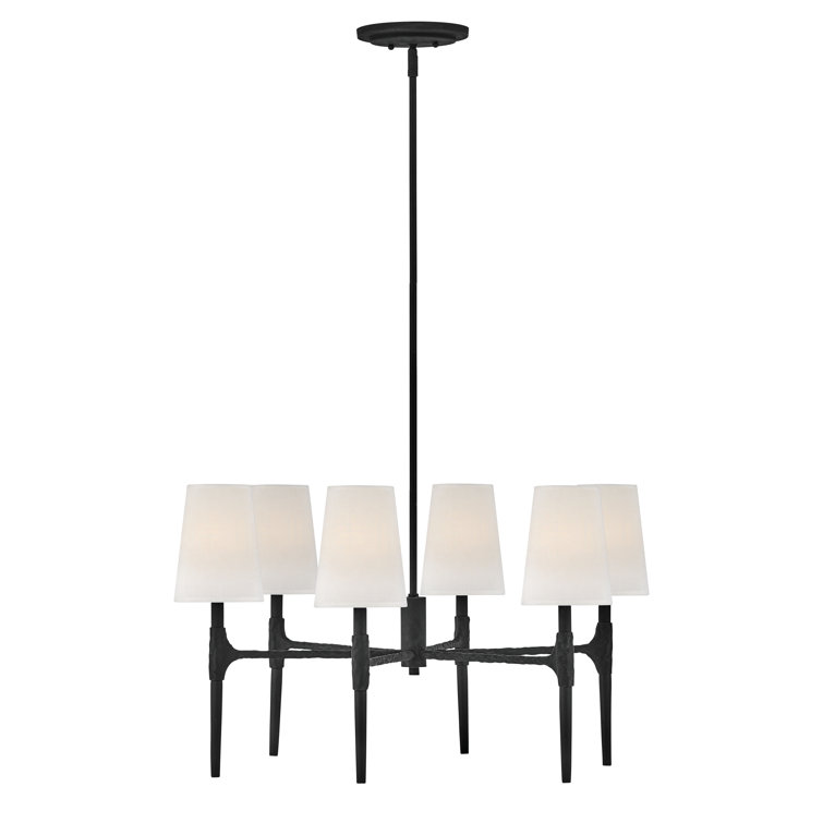 Beaumont Mini 6-Light Black Chandelier with Off-White Linen Shades