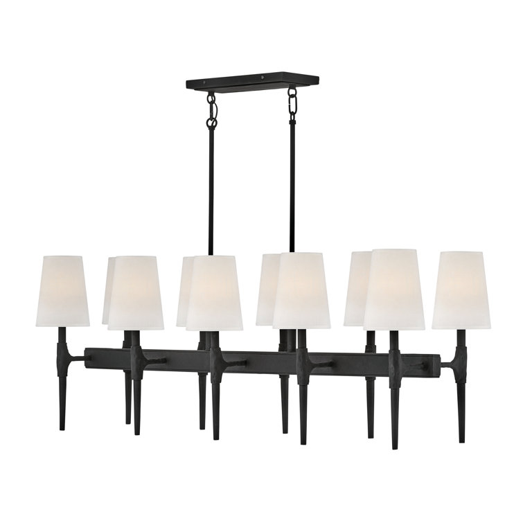 Black 48" 10-Light Linear Chandelier with Linen Shades