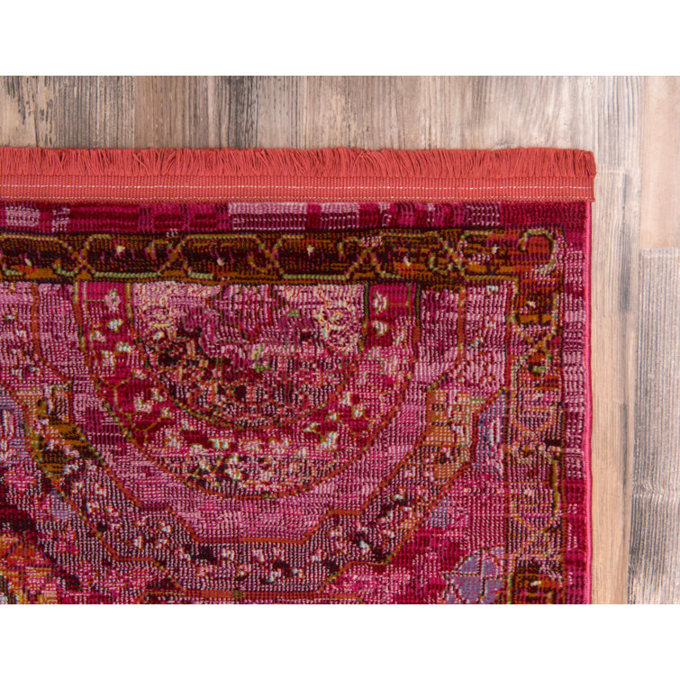 Pink Geometric Stain-Resistant Synthetic Area Rug