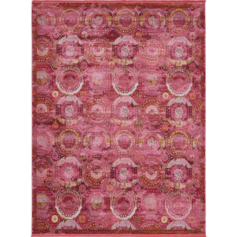 Pink Geometric Stain-Resistant Synthetic Area Rug