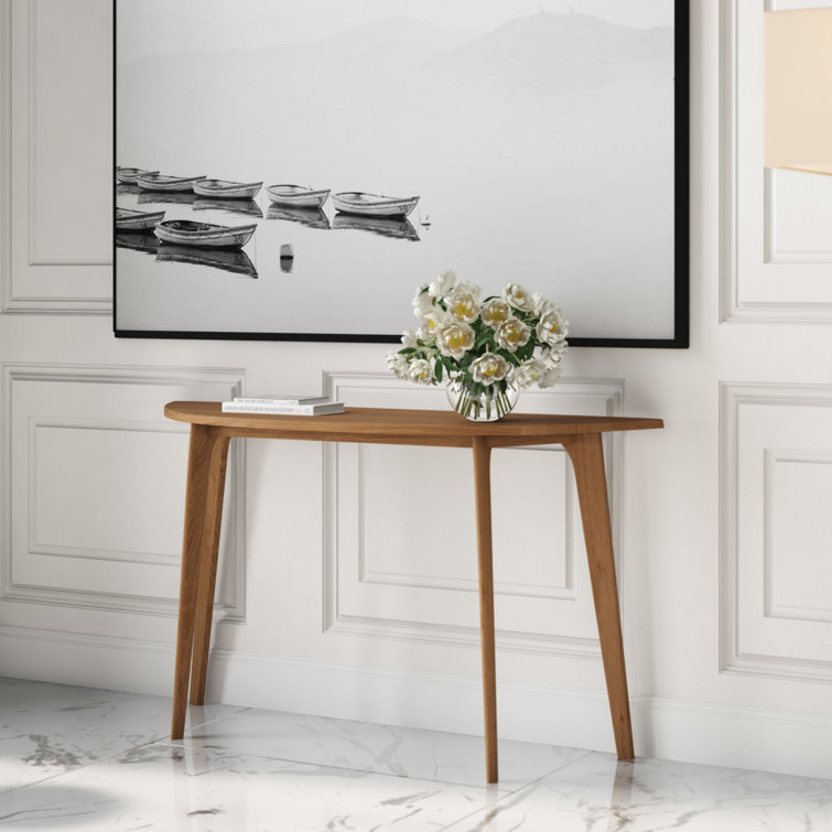 Walnut Solid Wood Demilune Console Table with Natural Finish