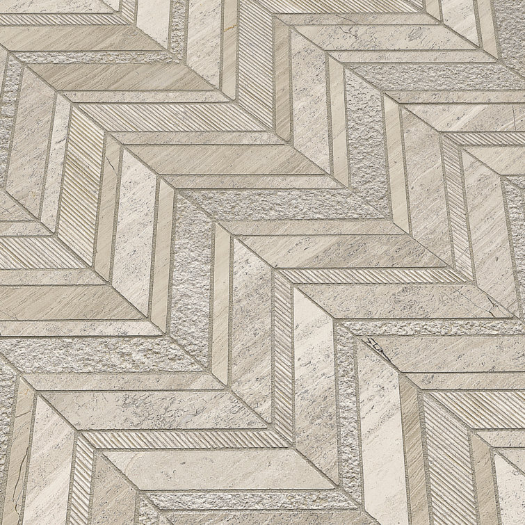 White and Gray Chevron Marble Mosaic Tile Sheet