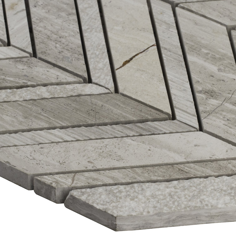 White and Gray Chevron Marble Mosaic Tile Sheet