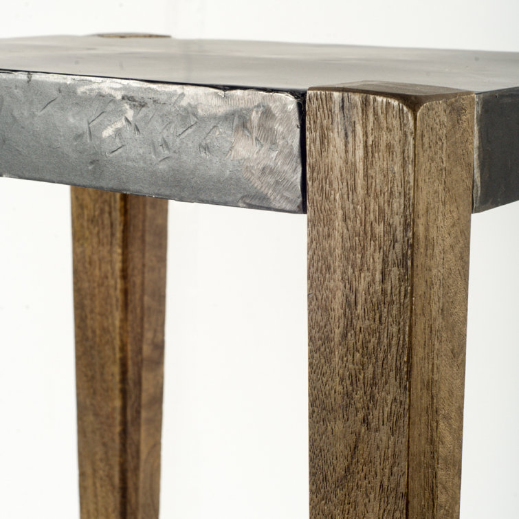 Nell Adjustable Light Brown Mango Wood Bar Stool with Metal Base