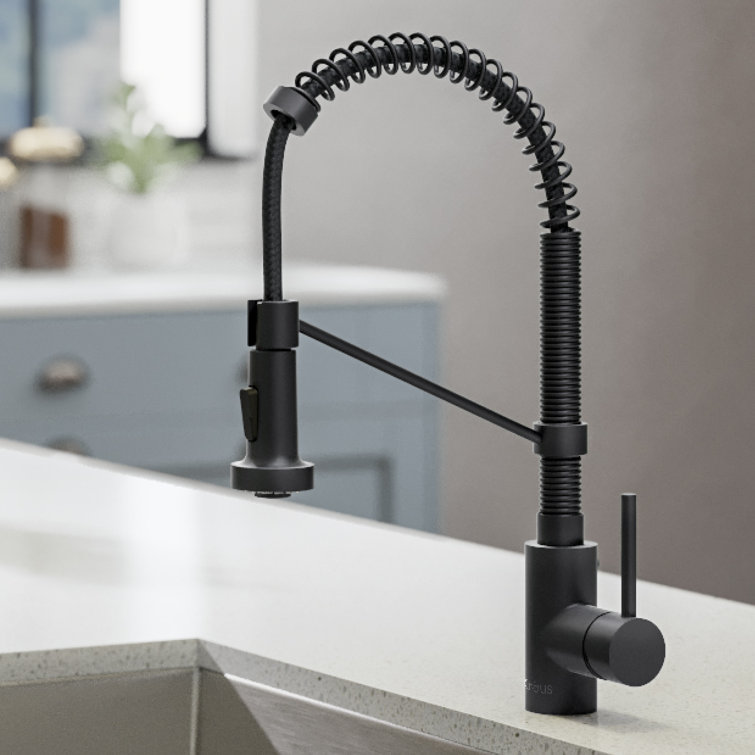 Matte Black Commercial Style Pull-Down Kitchen Faucet with Spray