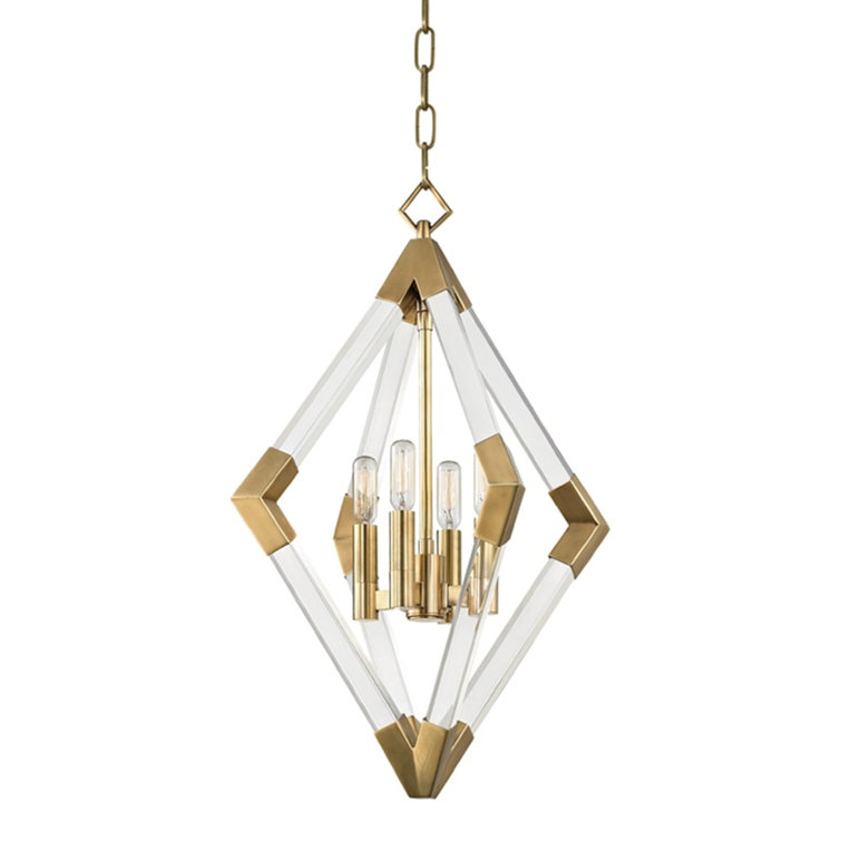 Lyons Aged Brass and Glass 4-Light Geometric Pendant