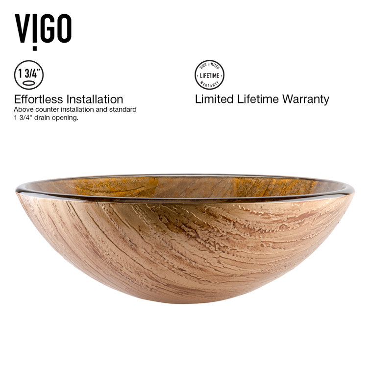 Russet Brown Round Glass Vessel Sink with Antique Bronze Faucet