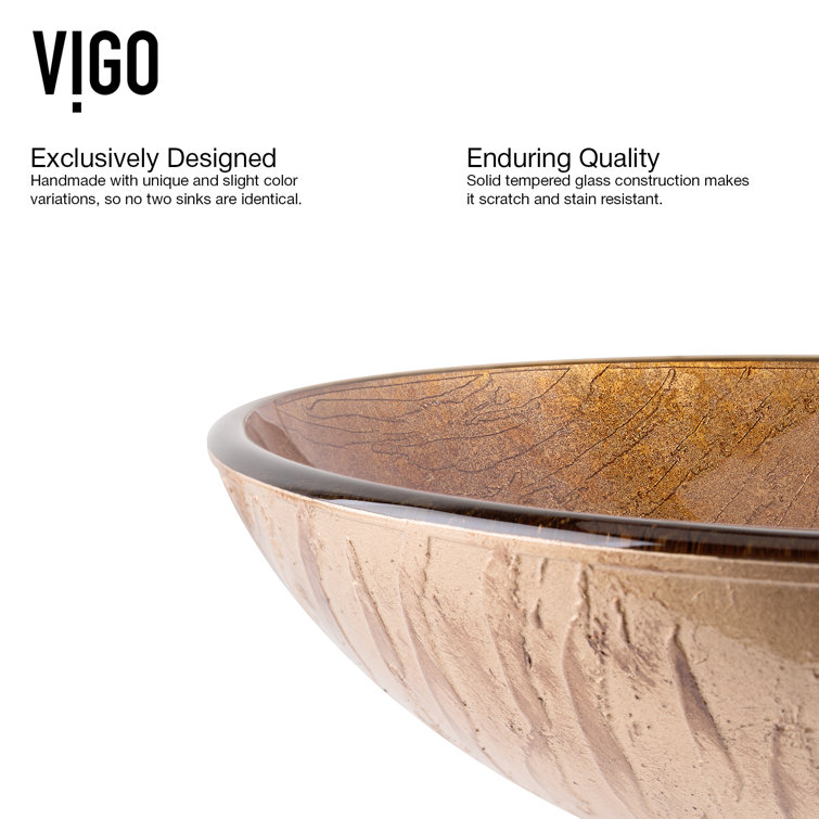 Russet Brown Round Glass Vessel Sink with Antique Bronze Faucet
