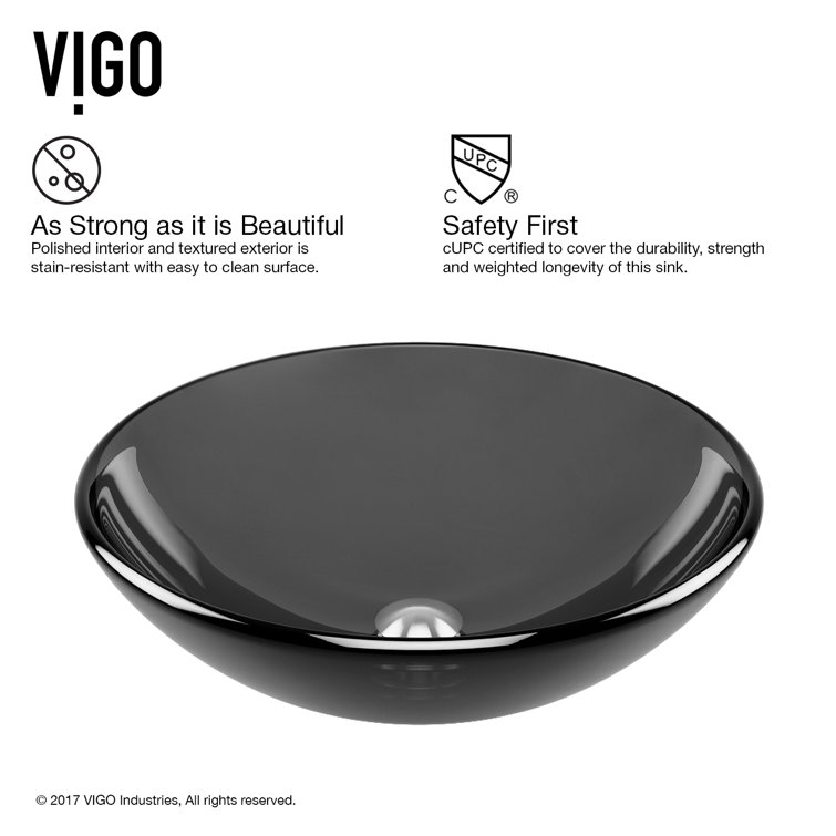 Giovanni Sheer Black Glass Round Vessel Bathroom Sink