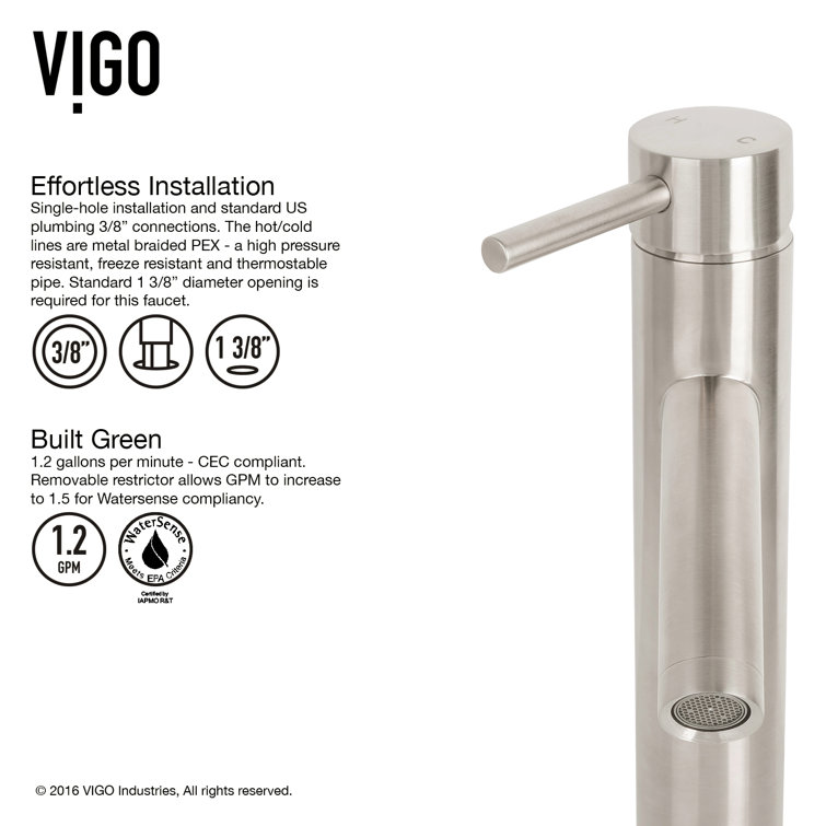 Brushed Nickel 12 3/4" Brass Single Hole Vessel Faucet