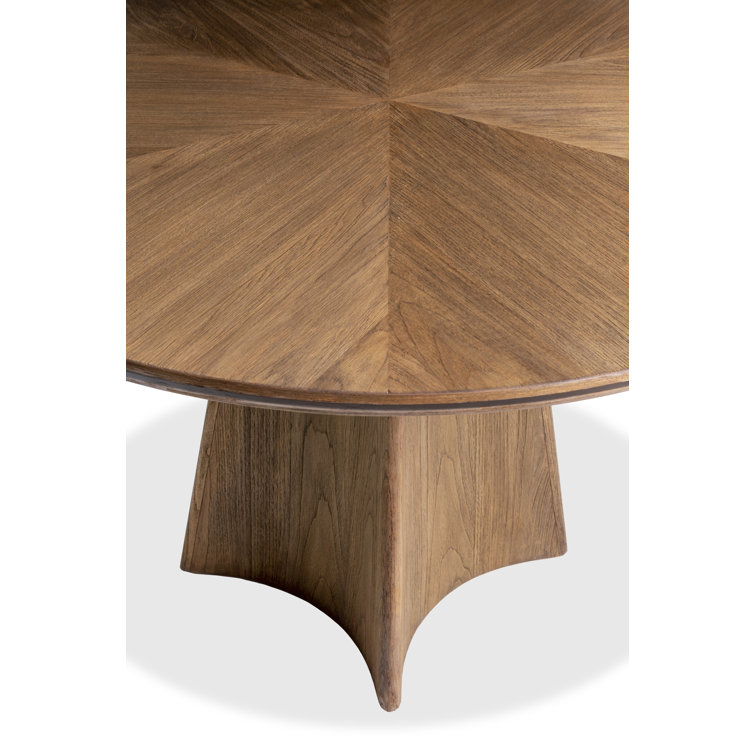 Avalon Round Praline Teak Wood Dining Table with Bronze Inlay