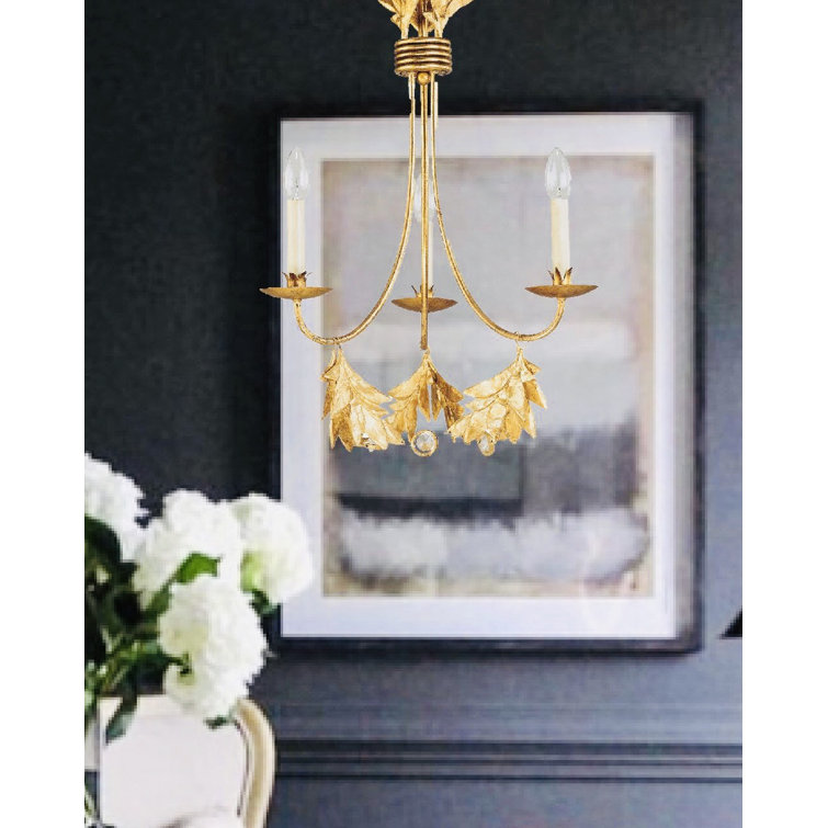 Mini Sweet Olive 3-Light Distressed Gold Crystal Chandelier