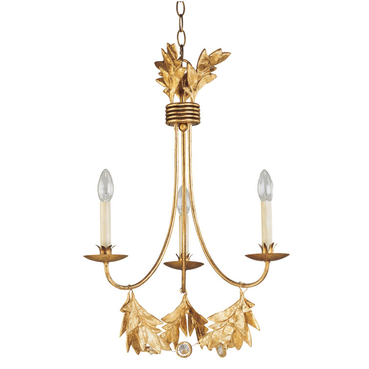 Mini Sweet Olive 3-Light Distressed Gold Crystal Chandelier