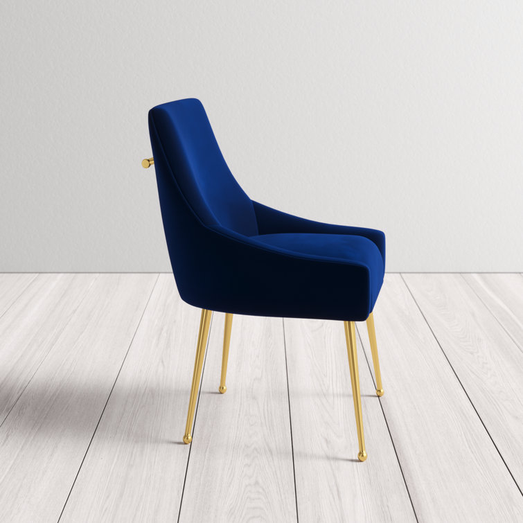 Navy Velvet Upholstered Side Chair with Gold Tapered Legs