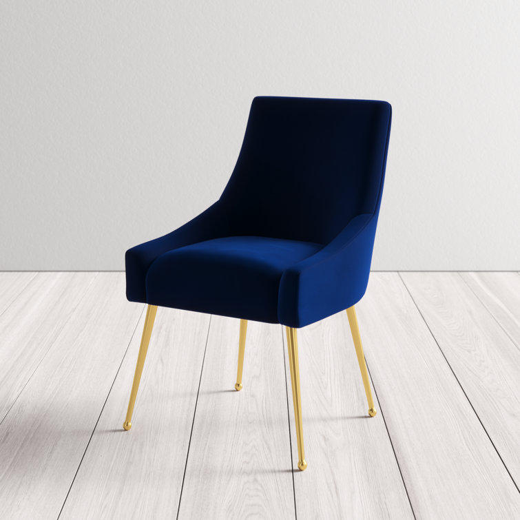 Navy Velvet Upholstered Side Chair with Gold Tapered Legs