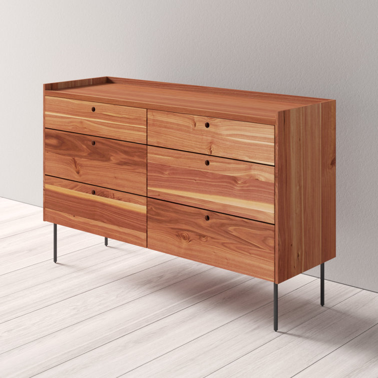 Rustic Walnut Mid-Century Double Dresser with Soft Close Drawers