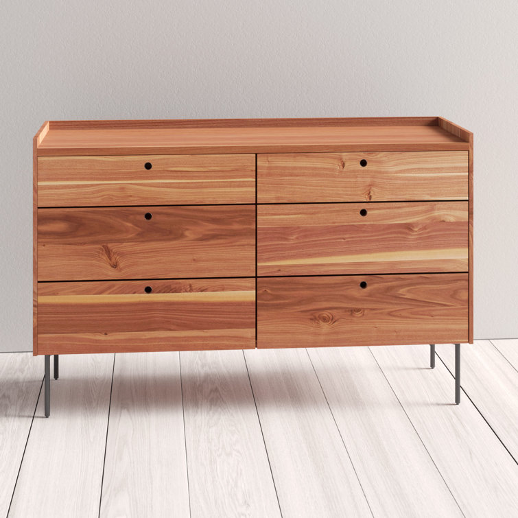 Rustic Walnut Mid-Century Double Dresser with Soft Close Drawers