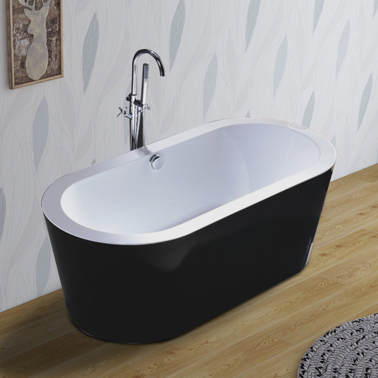 67.7" Black and White Acrylic Freestanding Bathtub