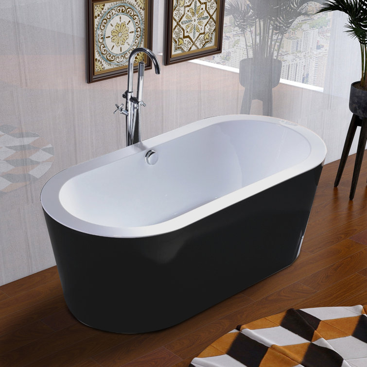 67.7" Black and White Acrylic Freestanding Bathtub