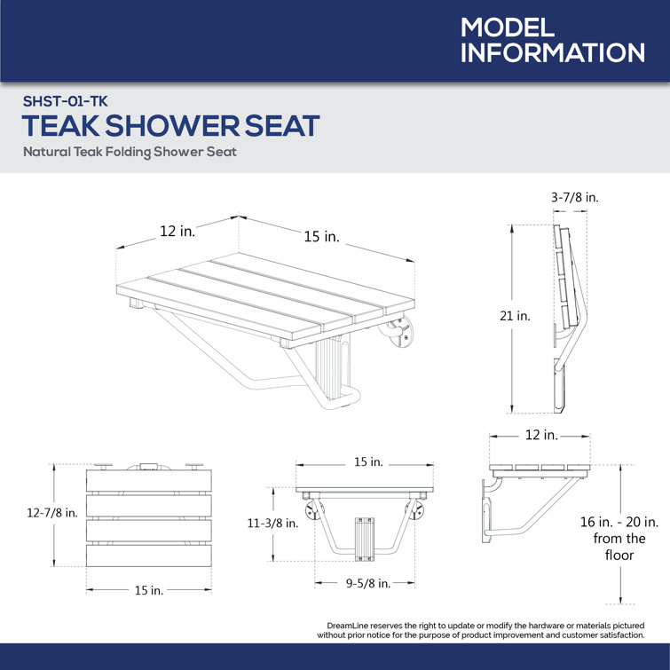 Natural Teak Folding Shower Seat with Chrome Finish