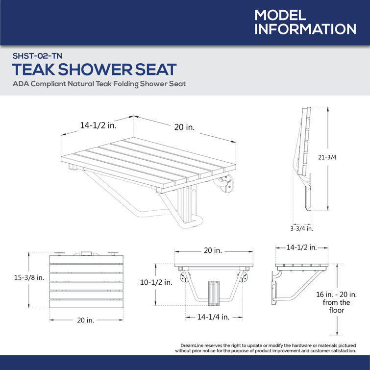 Teak and Chrome Wall-Mounted Folding Shower Seat