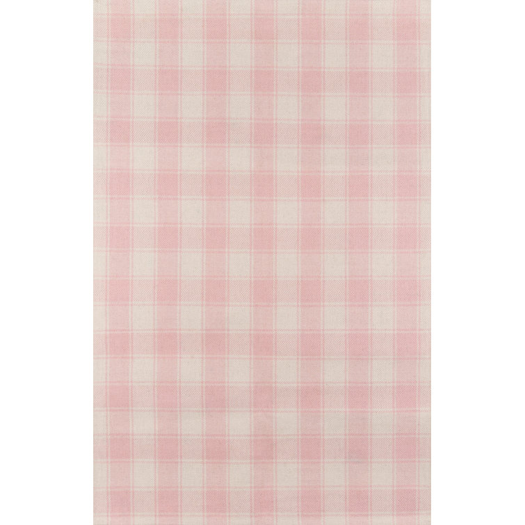 Classic Plaid Pink and White Hand-Woven Wool Rug 5' x 8'