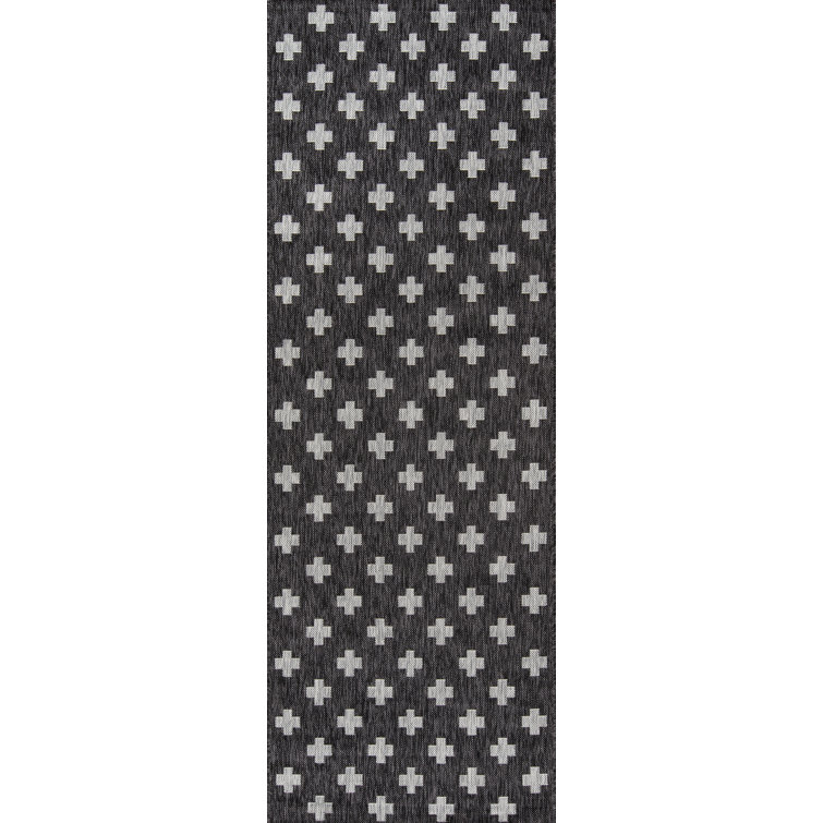 Contemporary Geometric Black Synthetic Runner Rug 2'7" x 7'6"
