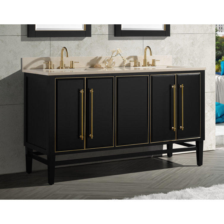 Mason 61" Black and Gold Double Vanity with Marble Top