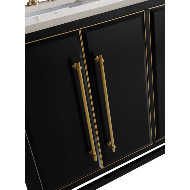 Mason 61" Black and Gold Double Vanity with Marble Top