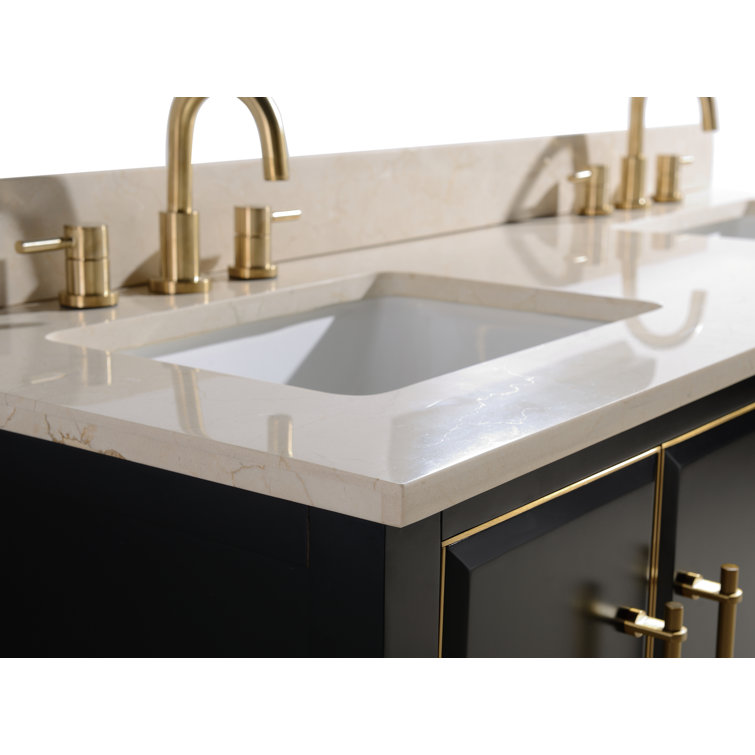 Mason 61" Black and Gold Double Vanity with Marble Top