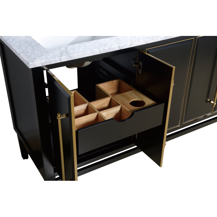 Mason 61" Black and Gold Double Vanity with Marble Top