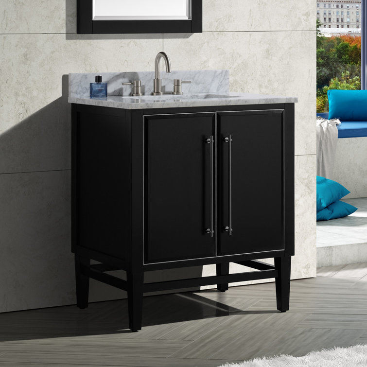 Mason 30" Black Solid Wood Vanity with Carrara Marble Top