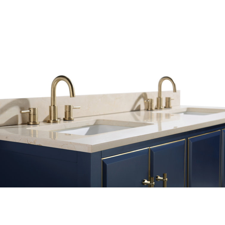 Navy Blue and Gold Double Sink Vanity with Marble Top