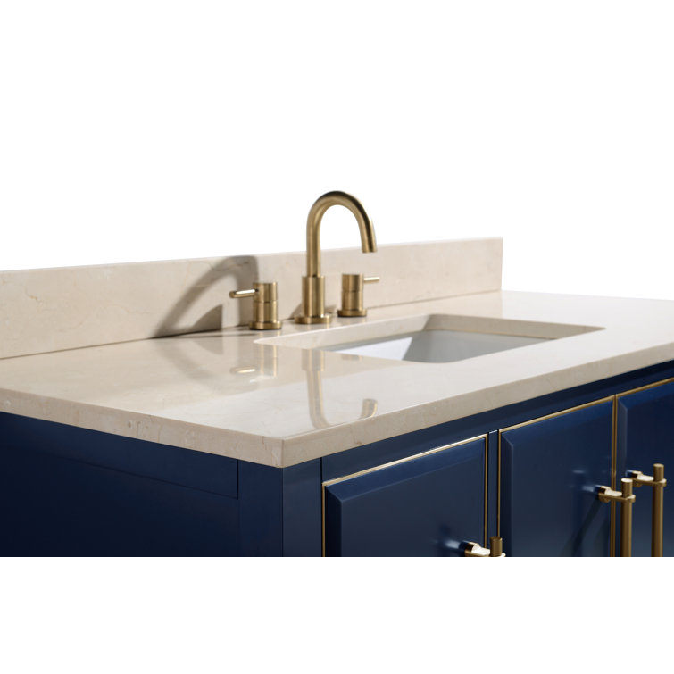 Navy Blue and Gold 48" Solid Wood Vanity with Marble Top