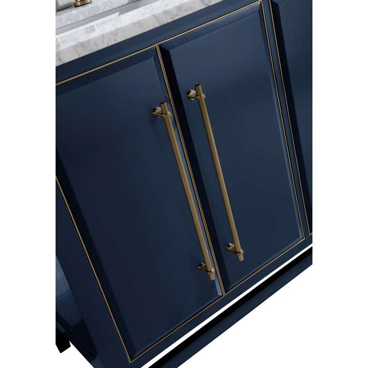 Navy Blue and Gold Double Sink Vanity with Marble Top