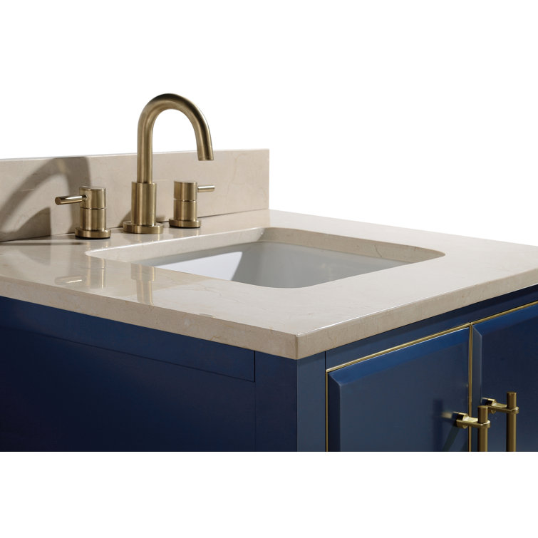 Mason 31" Navy Blue and Gold Solid Wood Vanity with Marble Top