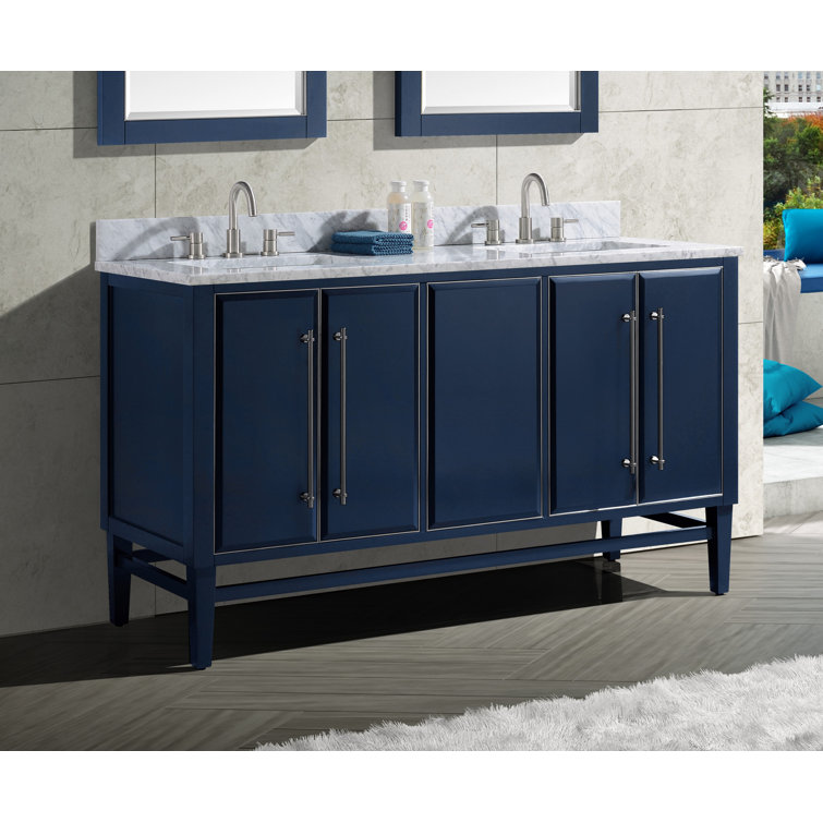 Mason 60'' Navy Blue Solid Wood Double Vanity Base