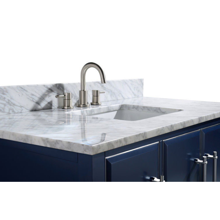 Navy Blue and Gold 48" Solid Wood Vanity with Marble Top
