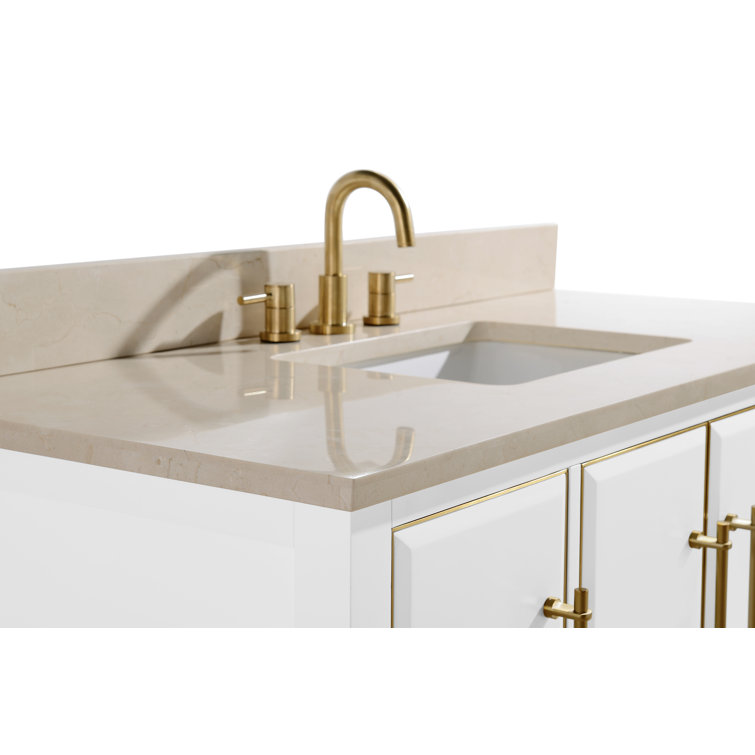 Mason 49'' White and Gold Freestanding Vanity with Marble Top