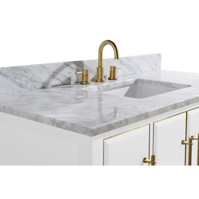 Mason 49'' White and Gold Freestanding Vanity with Marble Top