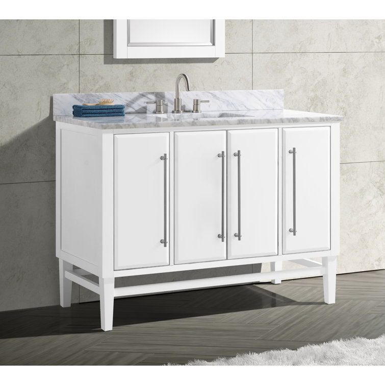 Mason 49'' White and Gold Freestanding Vanity with Marble Top