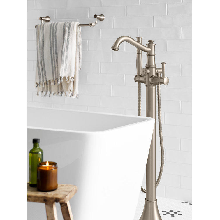 Elegant Brushed Nickel 40" Freestanding Tub Filler with Handshower