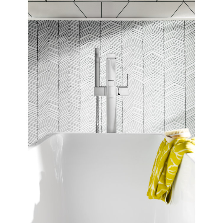 Modern Chrome Floor-Mounted Tub Filler with Handshower
