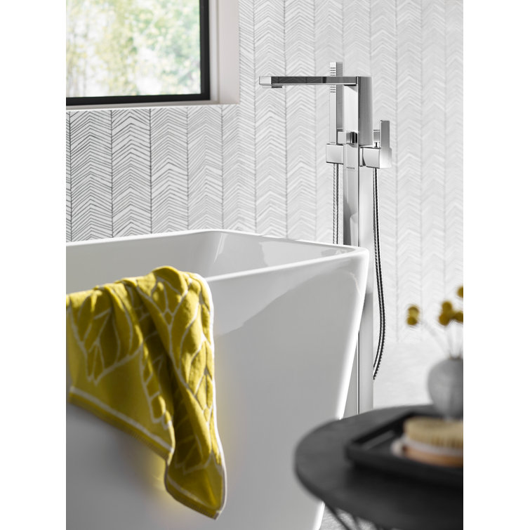 Modern Chrome Floor-Mounted Tub Filler with Handshower