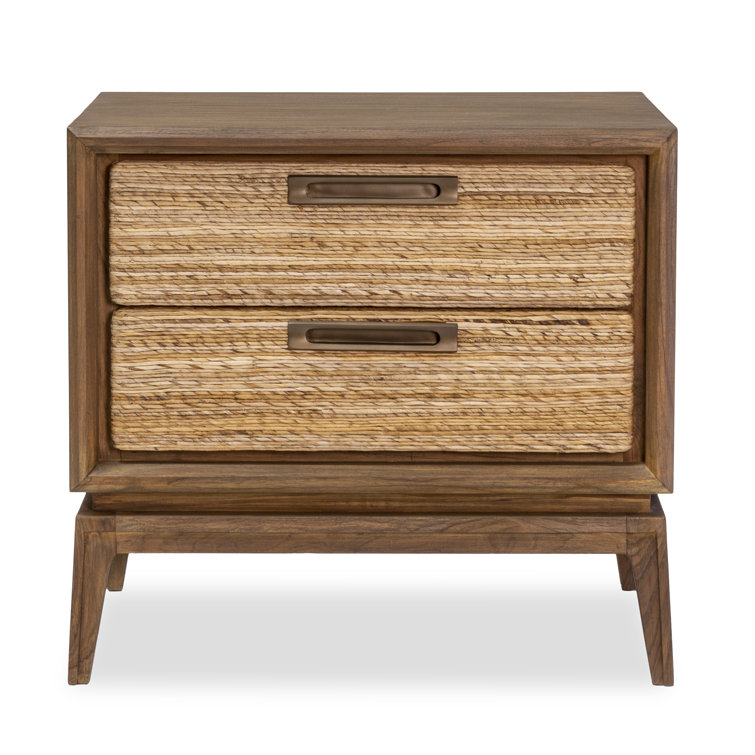 Gemma Mesa Abaca Wrapped 2-Drawer Nightstand with Bronze Handles