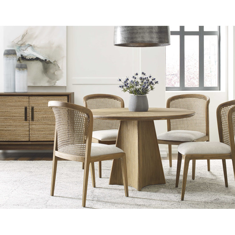 Avalon Round Praline Teak Wood Dining Table with Bronze Inlay