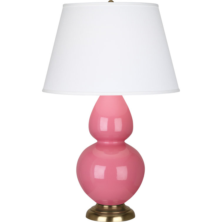 Elegant Bone Glaze Double Gourd Table Lamp with Bronze Base
