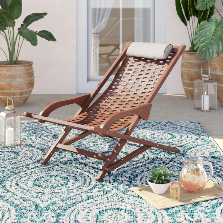 Classic Eucalyptus Wood Brown Outdoor Swing Lounger with Pillow