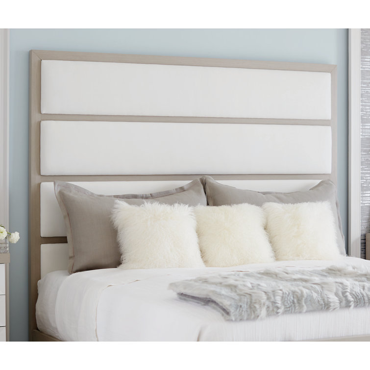 Linear Gray King Upholstered Bed with Wood Frame and Slats