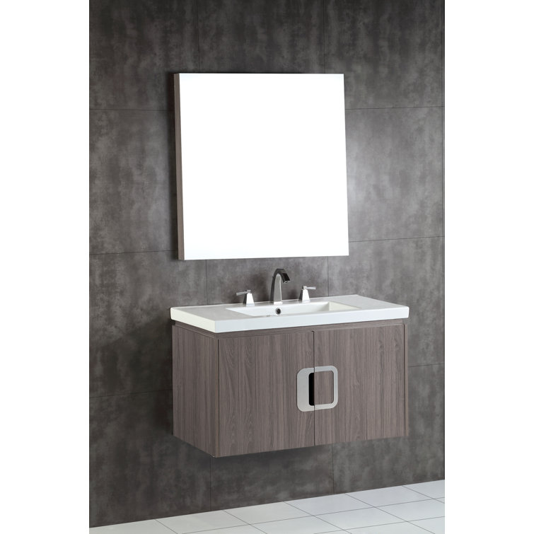 Gray Brownish Oak 36'' Single Wall-Mount Bathroom Vanity